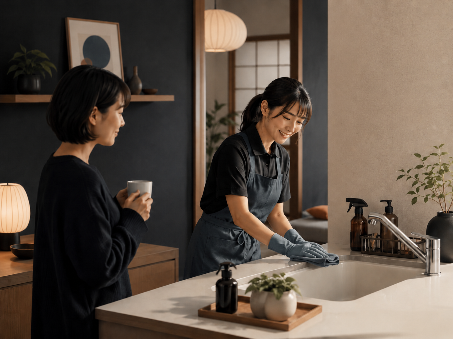 短時間の家事代行としてキッチン周りを整えてもらう様子